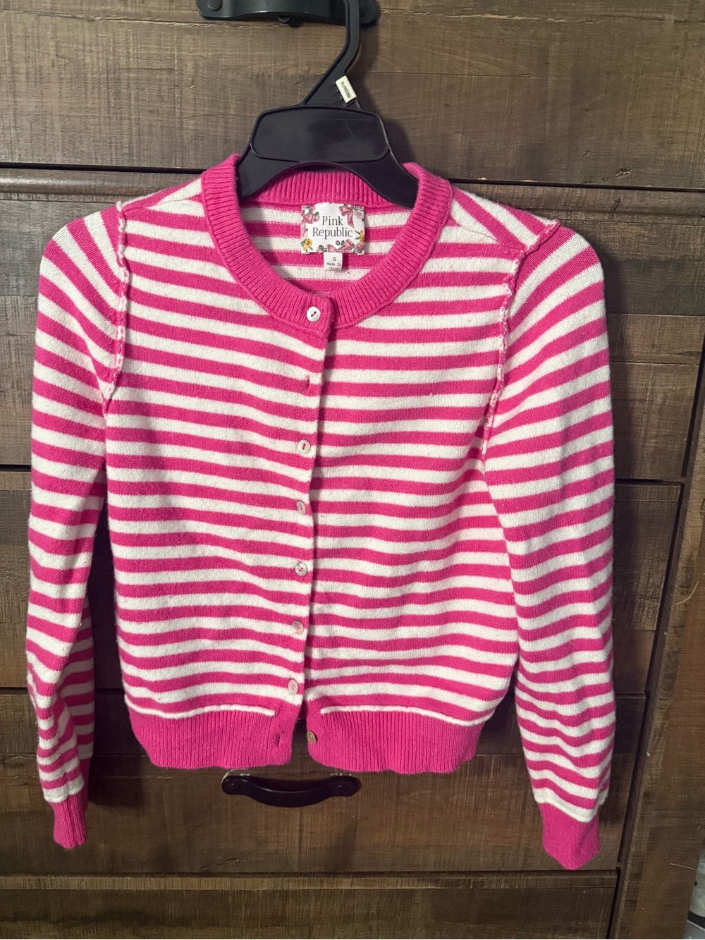 Pink Republic Pink and White Striped Crewneck Button Cardigan